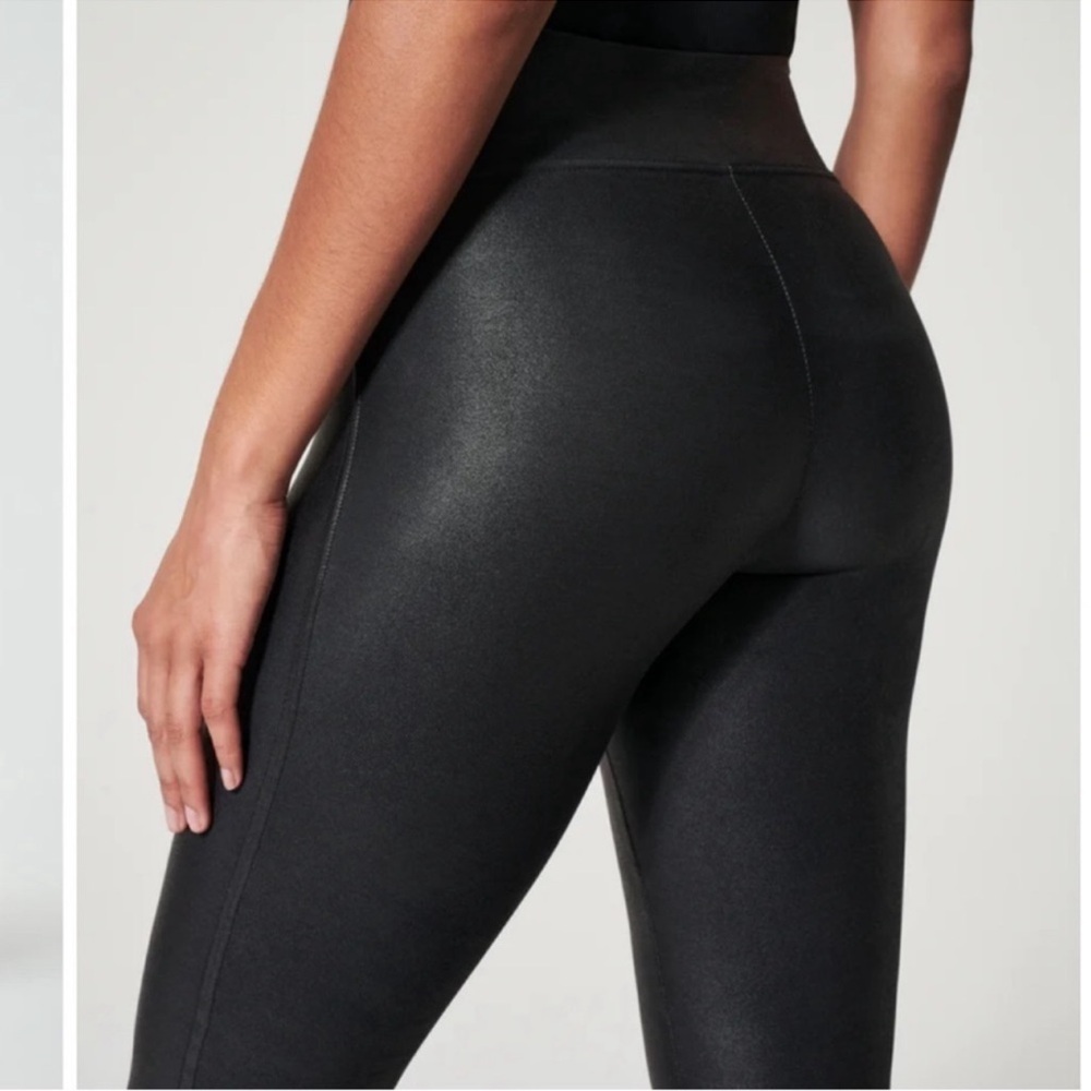 SPANX Faux Leather Moto Banded High Waist Ankle Compression Leggings Size 1X - Picture 3 of 15